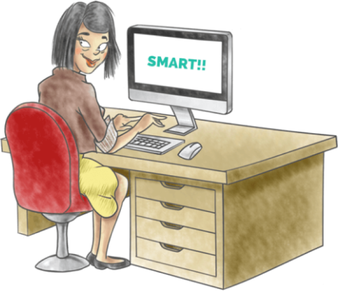 Lady sitting at desk with a computer.
